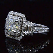 2.50 Ct. Radiant Cut Three Stone Diamond Dual Halo Engagement Ring G, VVS1 GIA