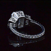 Emerald Cut 3Stone Halo Engagement Ring Eternity Side Profile