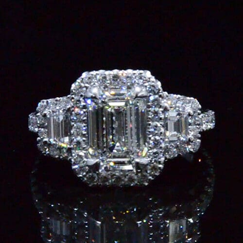Emerald cut 3stone halo engagement ring eternity