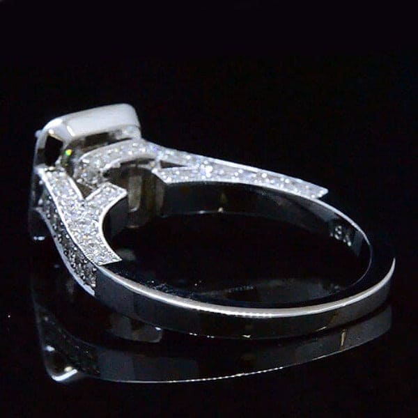 Halo princess cut unique engagement ring side profile