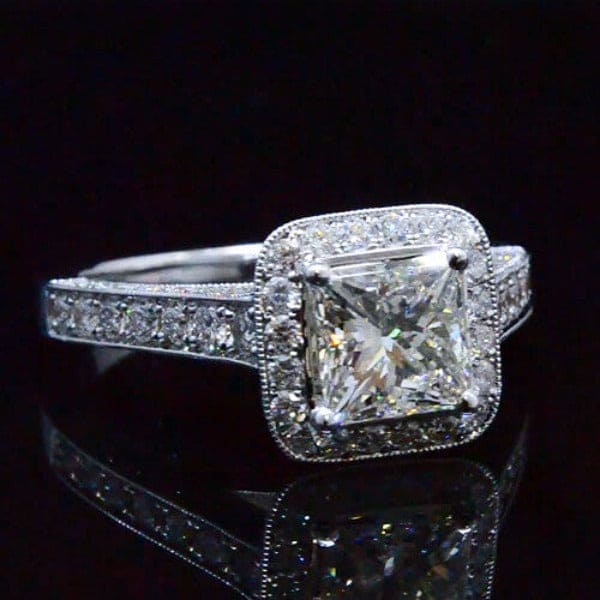 Halo princess cut unique engagement ring
