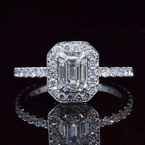 1.95 Ct. Emerald Cut Halo Diamond Engagement Ring GIA