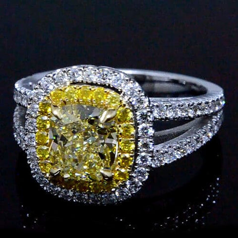 Yellow Cushion Dual Halo Engagement Ring