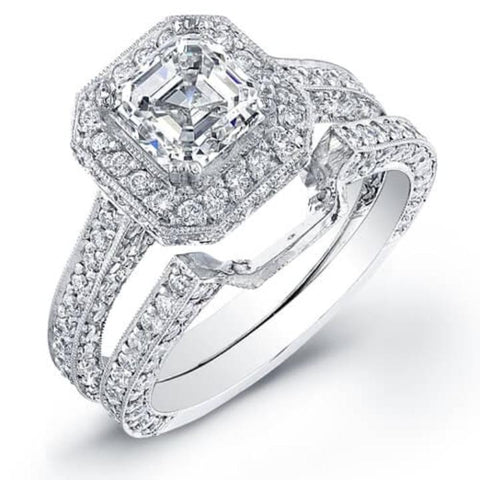  Asscher Cut Halo Diamond Engagement Ring