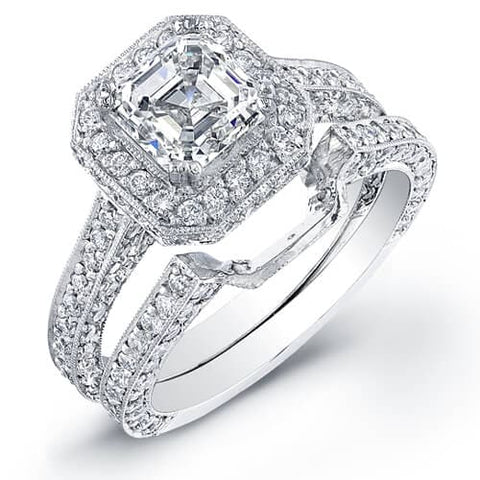 2.72 Ct. Asscher Cut Diamond Engagement Ring Set G,VS2 GIA