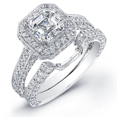2.72 Ct. Asscher Cut Diamond Engagement Ring Set H,VVS2 GIA