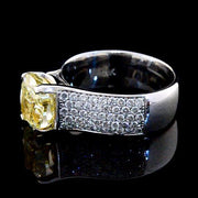 4.51 Ct. Cushion Cut Canary Yellow Diamond Ring