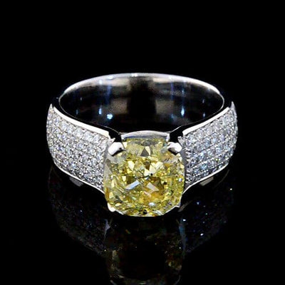 Cushion Cut Canary Yellow Diamond Ring