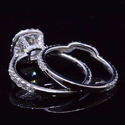 2.91 Ct. Cushion Cut Diamond Halo Engagement Ring Bridal Set