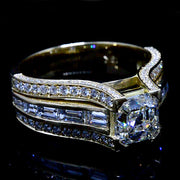 Asscher Cut & Baguette Engagement Ring Side Pave Side View