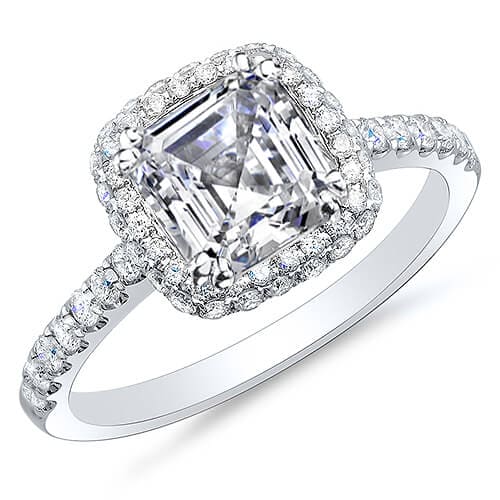 Halo Asscher Cut Pave Engagement Ring