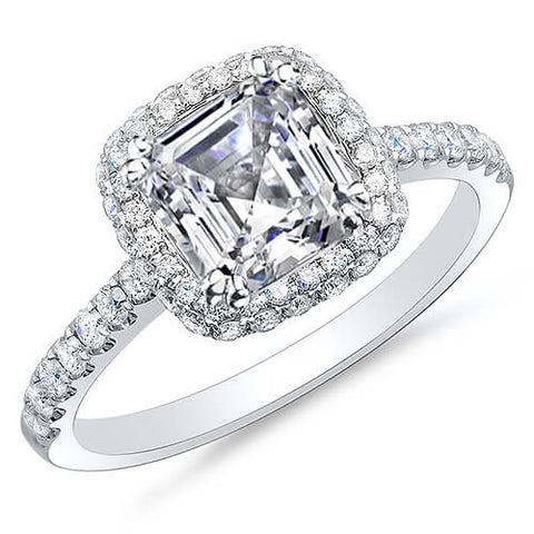 1.77 Ct. Asscher Cut Halo Micro Pave & U-Setting Diamond Engagement Ring H,VVS2 GIA