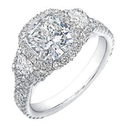 2.31 Ct. Halo Cushion &Trapezoid Diamond U-Setting Engagement Ring H,VVS2 GIA