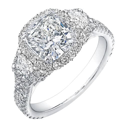 5.88 Ct. Halo Cushion & Trapezoid Diamond U-Setting Engagement Ring I,VS1 GIA