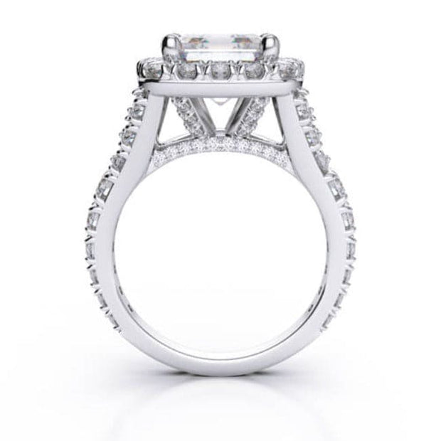  Asscher Cut Halo Split Shank Engagement Ring Side Profile