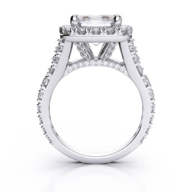Asscher cut split shank halo engagement ring side profile