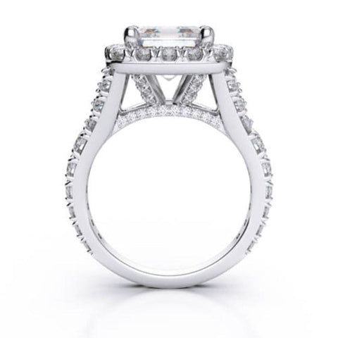 Asscher Cut Split Shank Halo Engagement Ring Side Profile