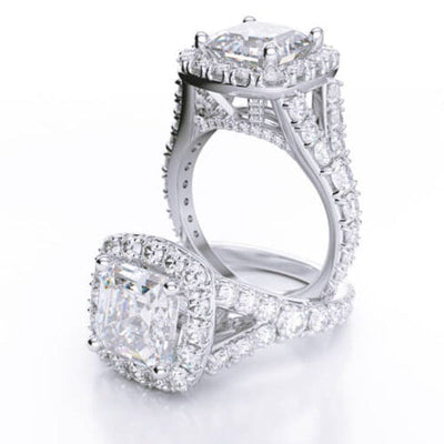  Asscher Cut Halo Split Shank Engagement Ring