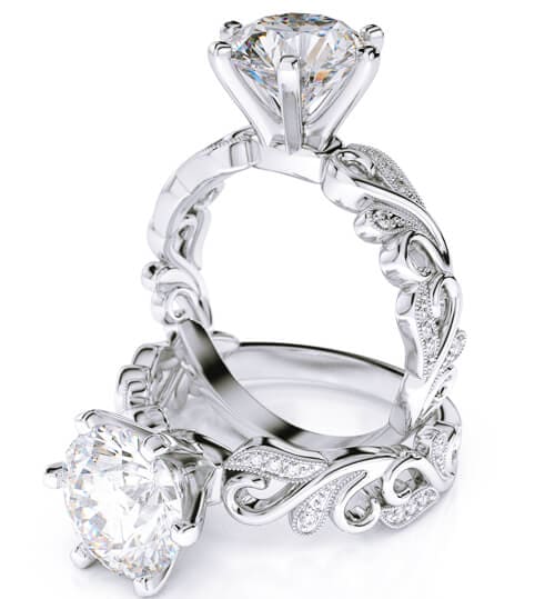 Round cut filigree engagement ring