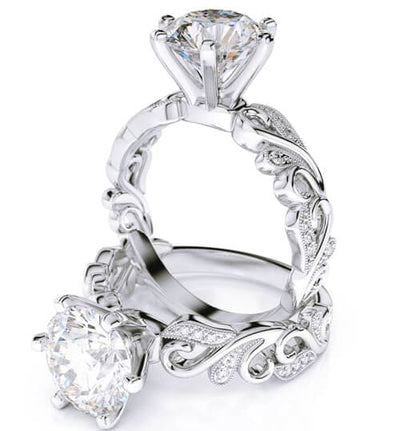Round Cut Filigree Engagement Ring