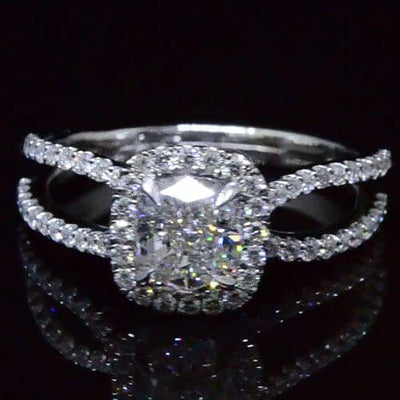 Cushion Cut Halo Round Cut Pave Diamond Engagement Ring