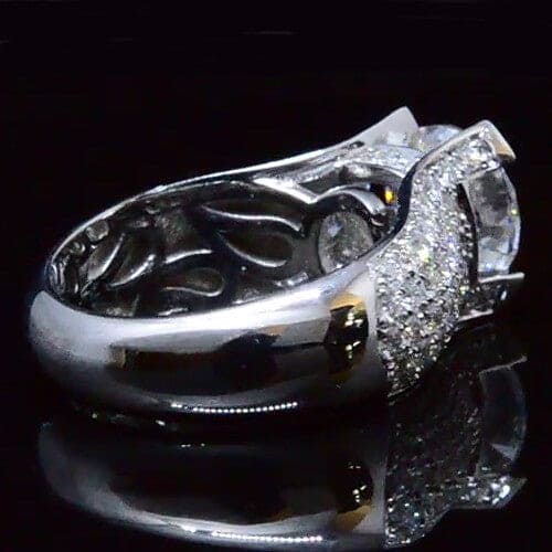 Round cut engagement ring pave wide shan