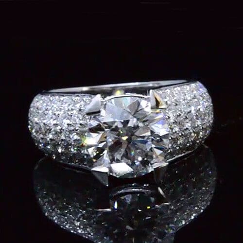 Round cut engagement ring pave wide shan