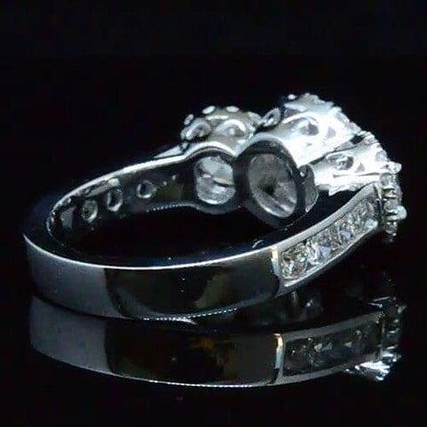 1.75 Ct. Three Stone Round Cut Halo Diamond Engagement Ring
