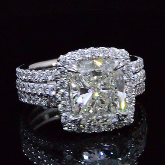 Halo cushion cut diamond engagement ring | pave halo diamond ring