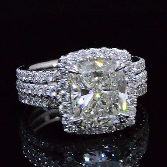 Halo Cushion Cut Diamond Engagement Ring | Pave Halo Diamond Ring