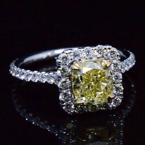 2.71 Ct. Cushion Cut Fancy Yellow Diamond Engagement Ring GIA