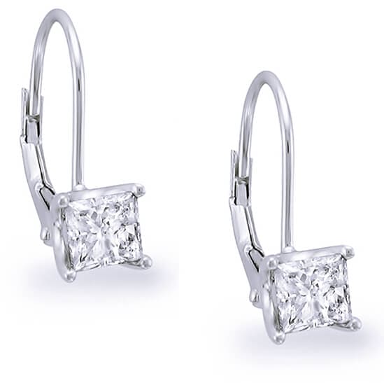 Lever back princess cut diamond earrings
