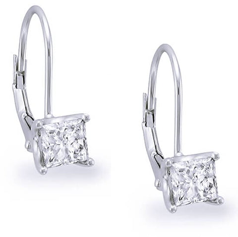 2.00 ct. Lever Back Princess Cut Diamond Earrings