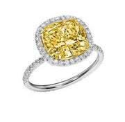 Halo Canary Fancy Light Yellow Cushion Diamond Ring