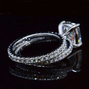 Cushion Cut Diamond Eternity Engagement Ring and Matching Band 