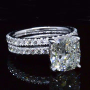 Cushion Cut Diamond Eternity Engagement Ring and Matching Band 