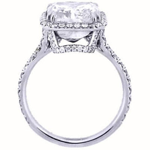 French Pave Halo Princess Cut Engagement Ring Profile View
