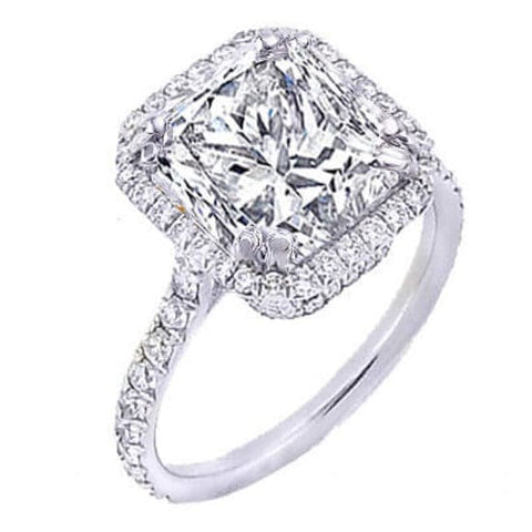 French Pave Halo Princess Cut Engagement Ring