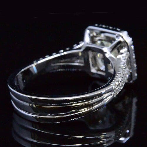 Halo cushion cut split shank engagement ring