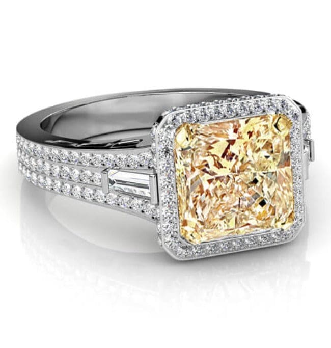 Square fancy yellow radiant cut engagement ring