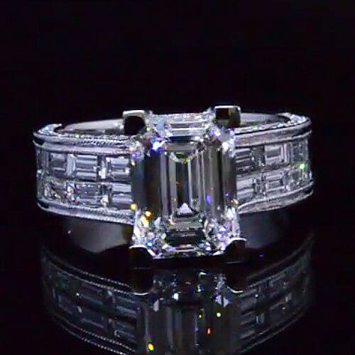 Emerald Cut Wide Shank Engagement Ring