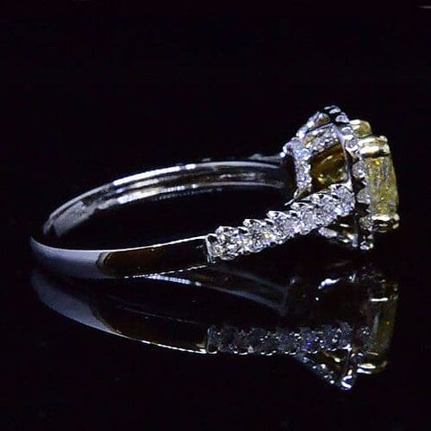 Cushion Cut Fancy Light Yellow Diamond Engagement Ring