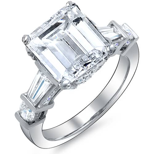 Emerald cut hidden halo engagement ring