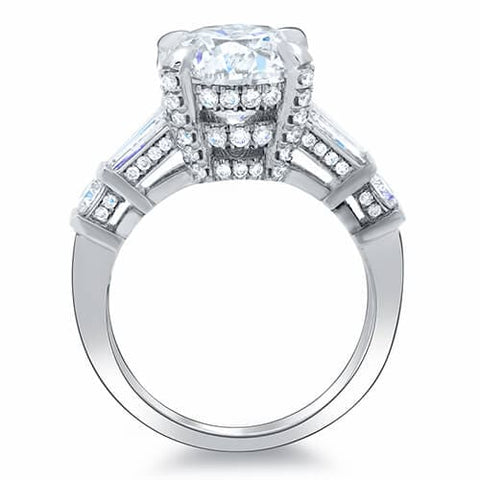 Round Engagement Ring with Baguettes Profile View