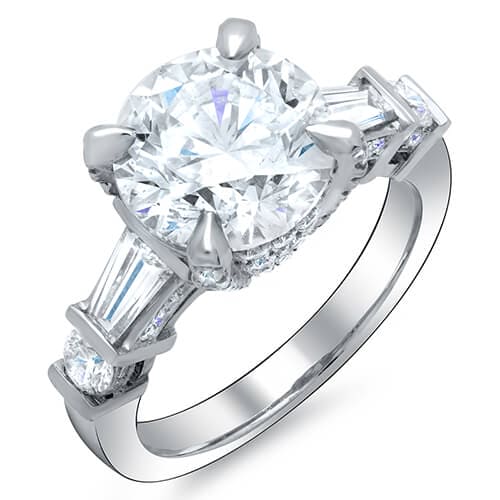 Round engagement ring with baguettes