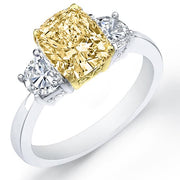 Fancy Light Yellow Canary Cushion & Half Moon 3 Stone Diamond Ring