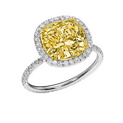 Canary fancy yellow halo cushion cut diamond engagement ring