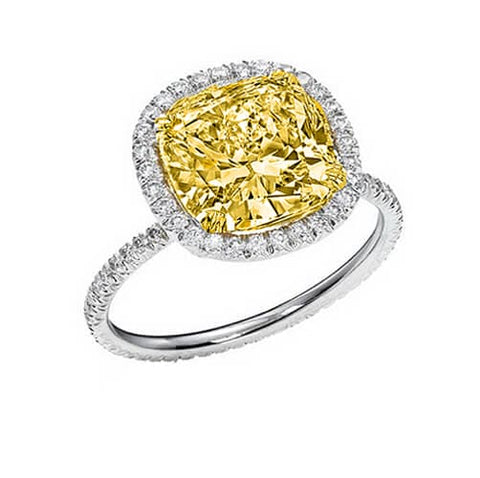 Fancy Yellow Halo Cushion Cut Engagement Ring 