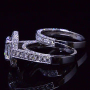 4.09 Ct. Cushion Cut Diamond Halo Engagement Ring Set
