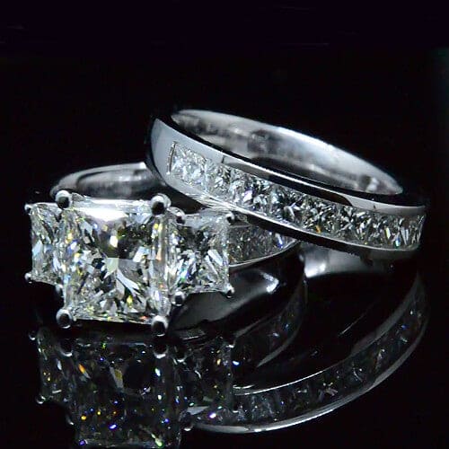 Princess cut diamond engagement ring set 